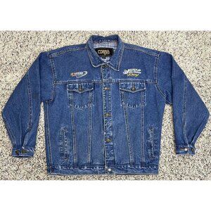 VTG COBRA Mens LARGE NASCAR Jasper Engines Racing Embroidered Denim JEAN JACKET